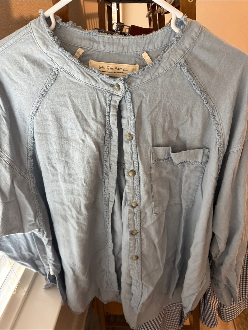 We The Free Pale Blue Casual Button-Down Shirt